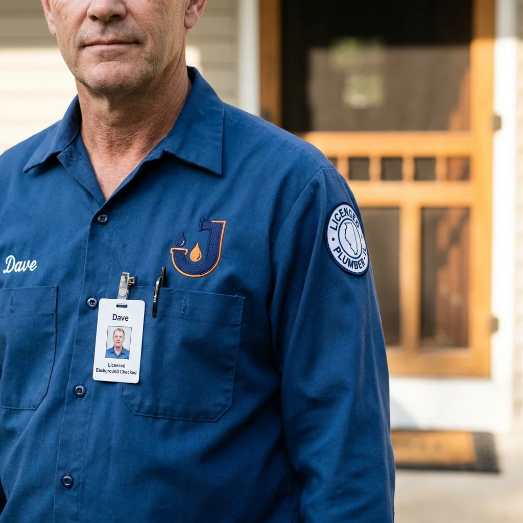 Licensed plumber showing ID badge in Tom Bean, TX
